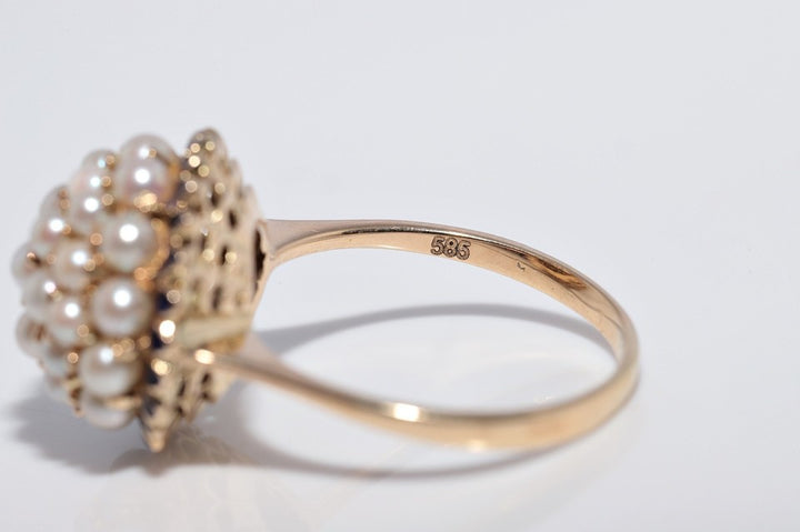 ヴィンテージ 1970年代頃 14K ゴールド パール エナメル 装飾 リング