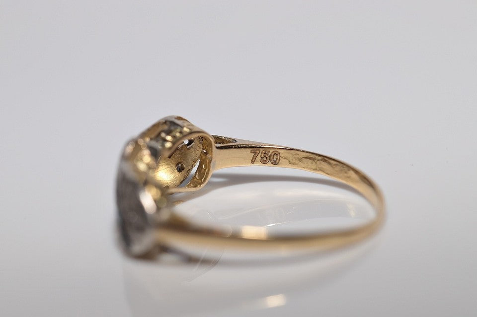 アンティーク アールデコ 18K ゴールド トップ シルバー 天然ダイヤモンド サファイア リング