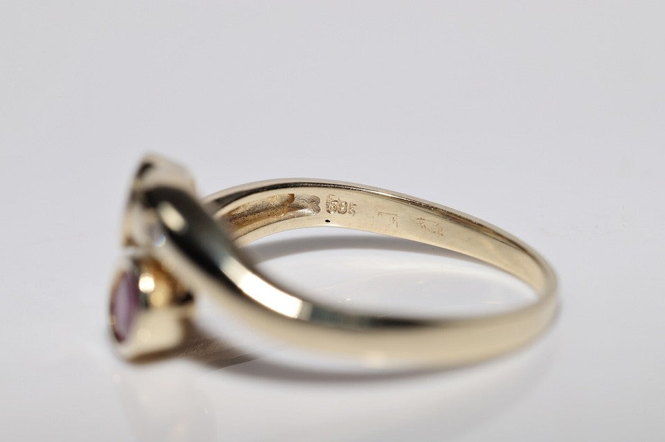 1980年代頃 14K ゴールド 天然ダイヤモンド オーバルカット ルビー装飾リング