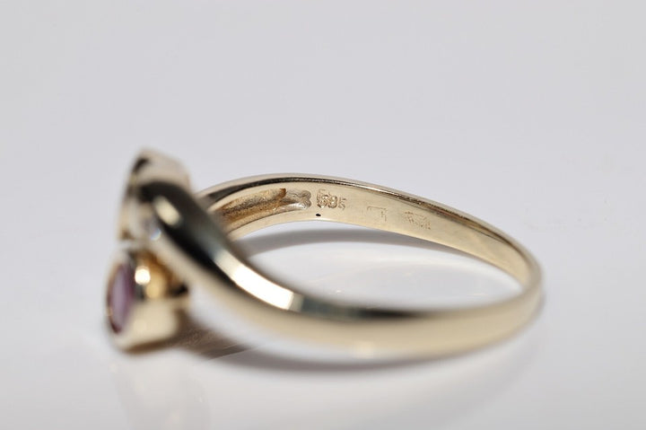 1980年代頃 14K ゴールド 天然ダイヤモンド オーバルカット ルビー装飾リング