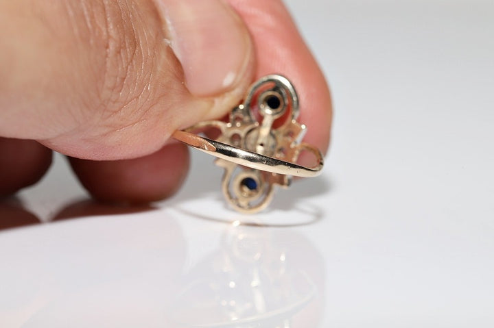 アンティーク 1900年代頃 8K ゴールド トップ シルバー 天然ダイヤモンド サファイア ルビー リング