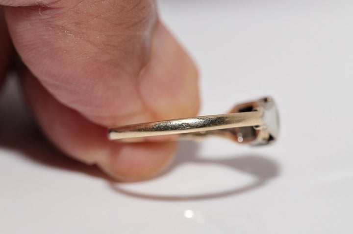 アンティーク 1900年代頃 手作り 14K ゴールド ナチュラル オールド カット ダイヤモンド ソリティア リング