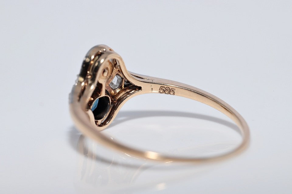 アンティーク 1920年代頃 14K ゴールド ナチュラル ローズ カット ダイヤモンド サファイア パール リング