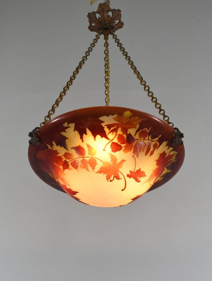 エミール・ガレ × Hettier & Vincent — 1925年頃 アールデコ期 ペンダントシャンデリア《紅葉 / Feuilles d'érable》