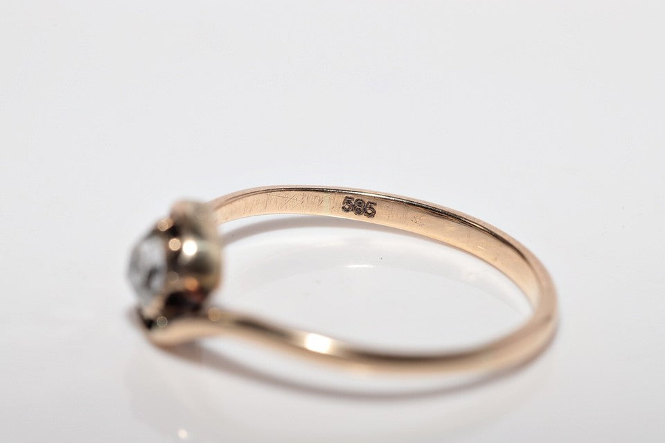 アンティーク 1900年代頃 手作り 14K ゴールド ナチュラル ローズ カット ダイヤモンド ソリティア リング