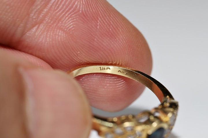 1980年代頃 18Kゴールド 天然ダイヤモンドとサファイアの装飾リング