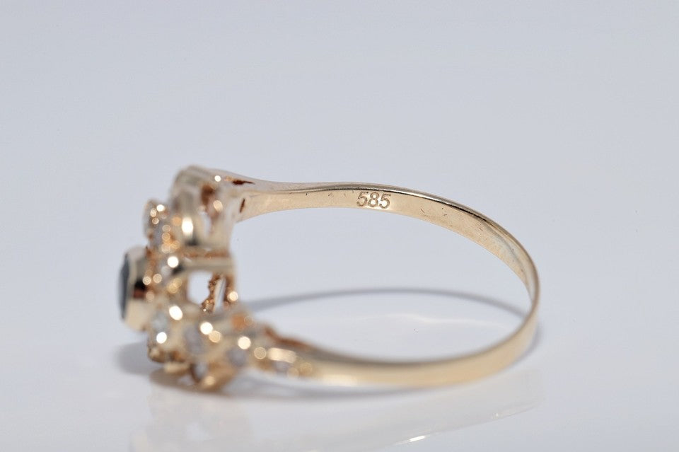 ヴィンテージ 1980年代頃 14K ゴールド 天然 ダイヤモンド オーバル カット サファイア リング