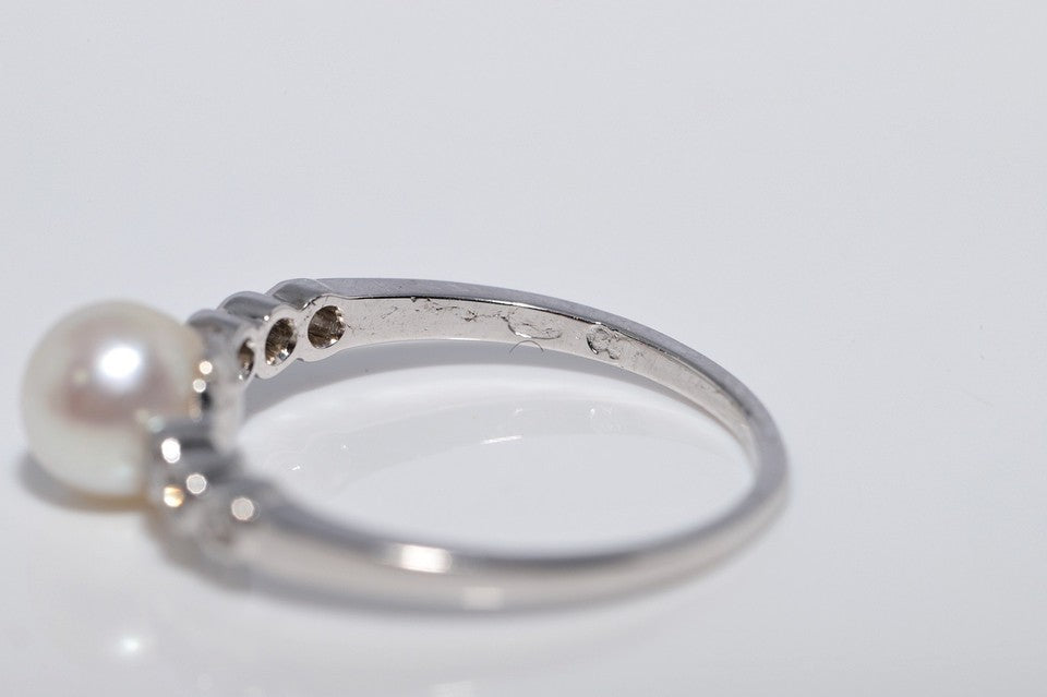 ヴィンテージ 1990年代頃 14K ゴールド 天然 ダイヤモンド & パール 装飾 リング