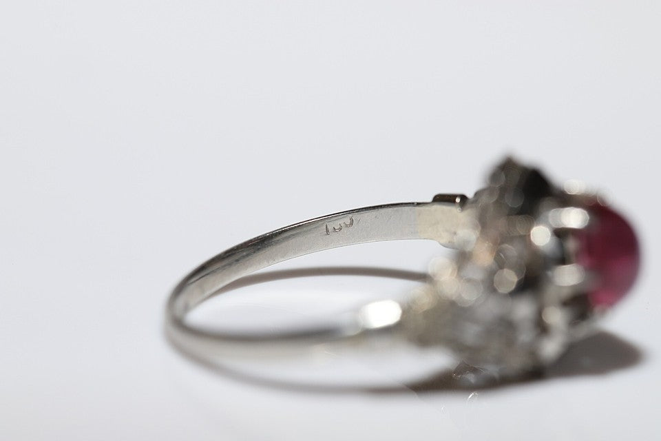 アンティーク 1920年代頃 18Kゴールド ナチュラル カボション ルビーとローズ カット ダイヤモンド リング