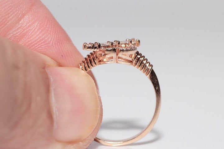 14K ローズゴールド 天然ダイヤモンド 派生ハート アローデザインリング