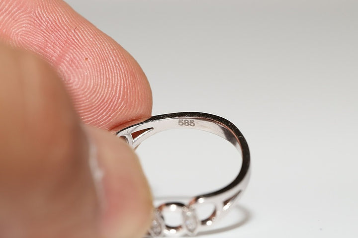 14K ホワイト ゴールド 天然 ダイヤモンド 装飾 バンド プリティ リング