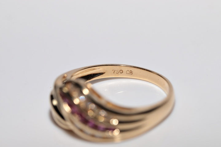 1980年代頃 18K ゴールド 天然ダイヤモンド ルビー装飾リング