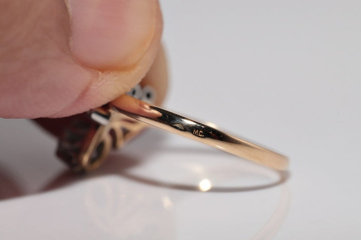 アンティーク アールヌーボー 18Kゴールド手作り ナチュラルローズ カット ダイヤモンドリング