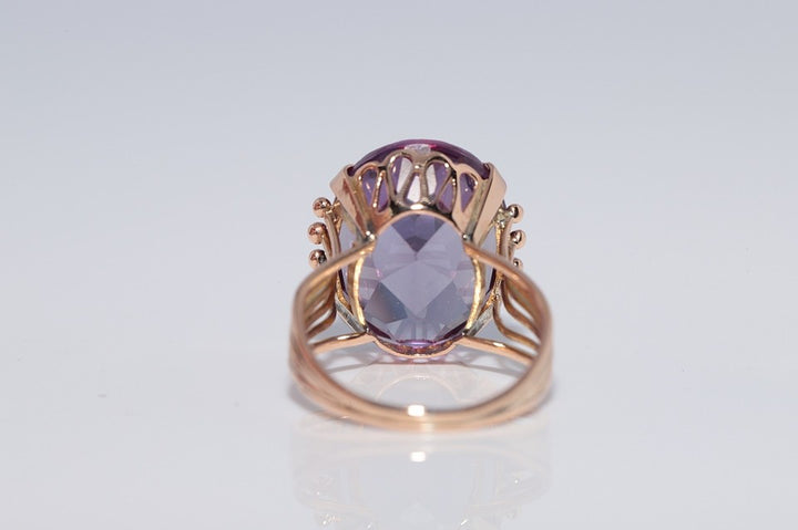 1960年代頃 ヴィンテージ 14K ゴールド ナチュラル アメジスト 装飾 ソリティア リング