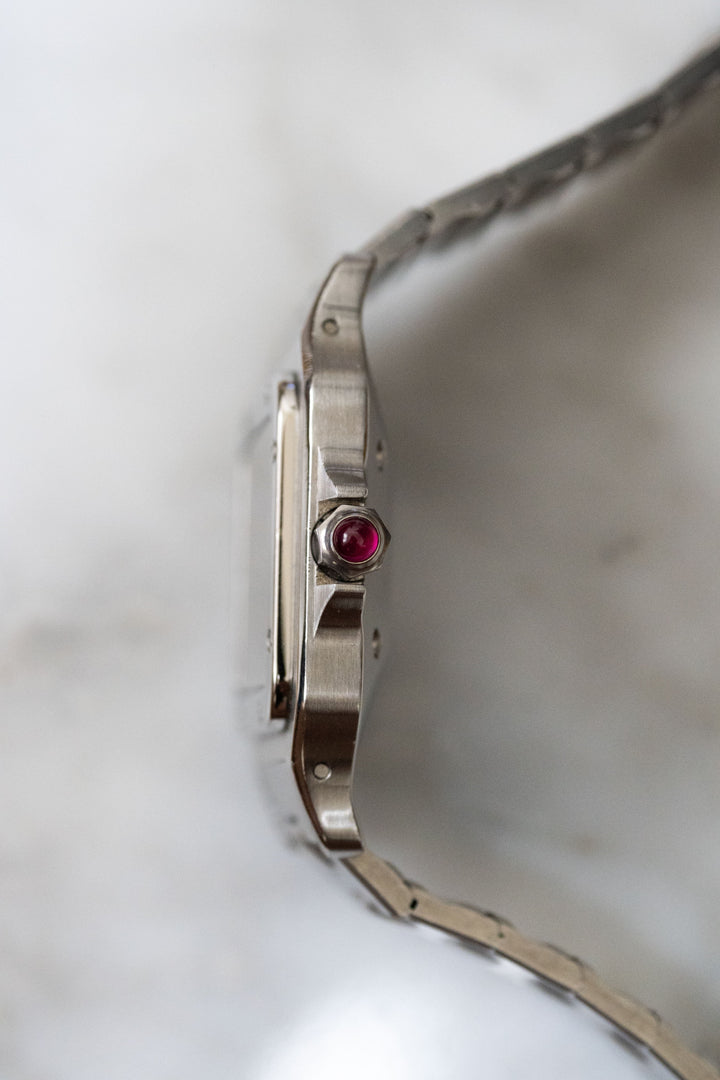 【箱/保証書/修理明細】CARTIER カルティエ サントスカレ LMサイズ バーガンディ ステンレスモデル ゴドロンブレス Ref.2960