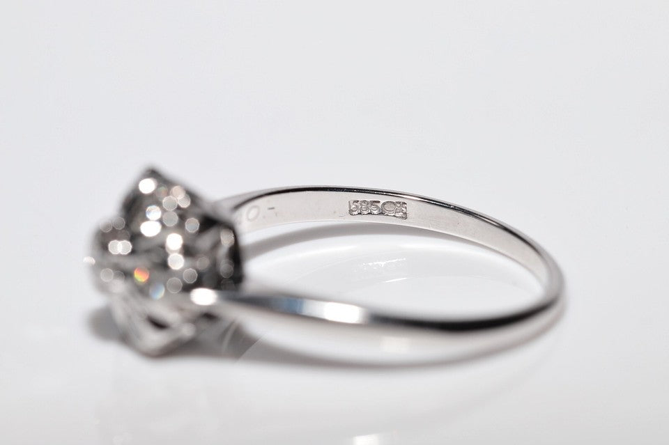 ヴィンテージ 1970年代頃 14K ホワイト ゴールド 天然ダイヤモンド 装飾 プレッティ リング