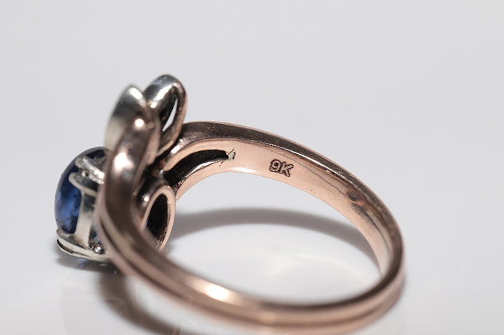 アンティーク 1900年代頃 9K ゴールド トップ シルバー 天然ダイヤモンド サファイア リング