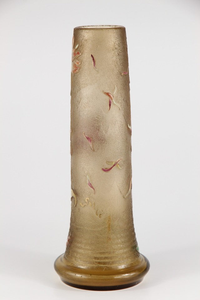 エミールガレの初期作品　エナメルガラスを使ったダリアの花が描かれたアールヌーボー花瓶