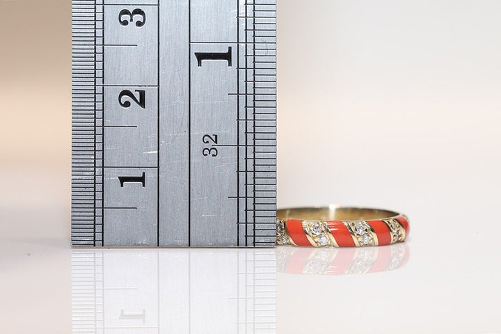 新品14Kゴールド天然ダイヤモンド装飾エナメルリング