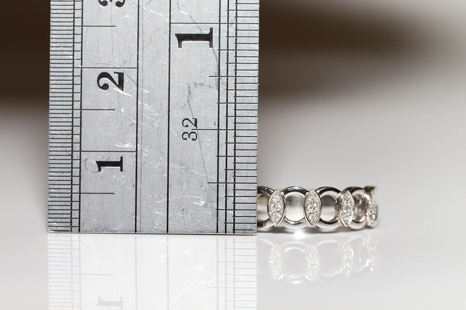 14K ホワイト ゴールド 天然 ダイヤモンド 装飾 バンド プリティ リング