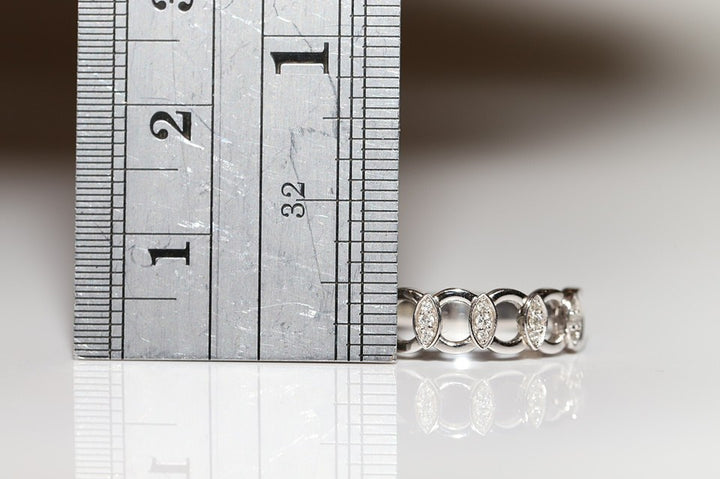 14K ホワイト ゴールド 天然 ダイヤモンド 装飾 バンド プリティ リング