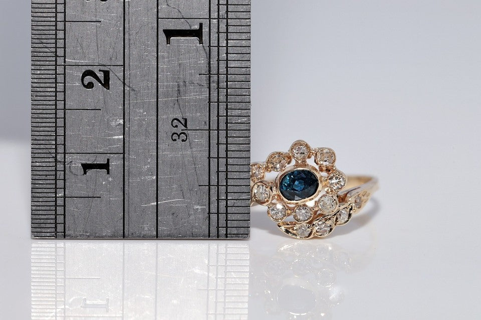 ヴィンテージ 1980年代頃 14K ゴールド 天然 ダイヤモンド オーバル カット サファイア リング