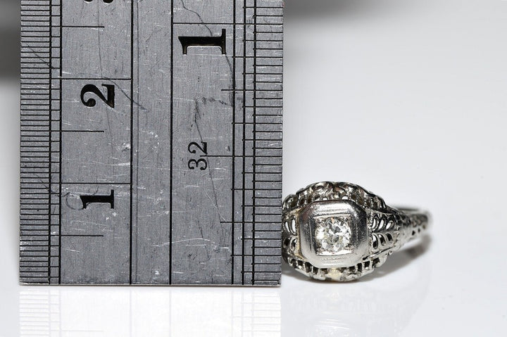 アンティーク 1920年頃 アールデコ 18K ゴールド 天然ダイヤモンド 装飾 ソリティア リング