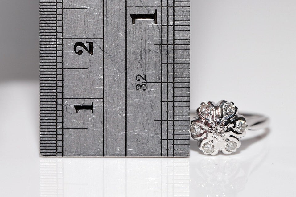 ヴィンテージ 1970年代頃 14K ホワイト ゴールド 天然ダイヤモンド 装飾 プレッティ リング