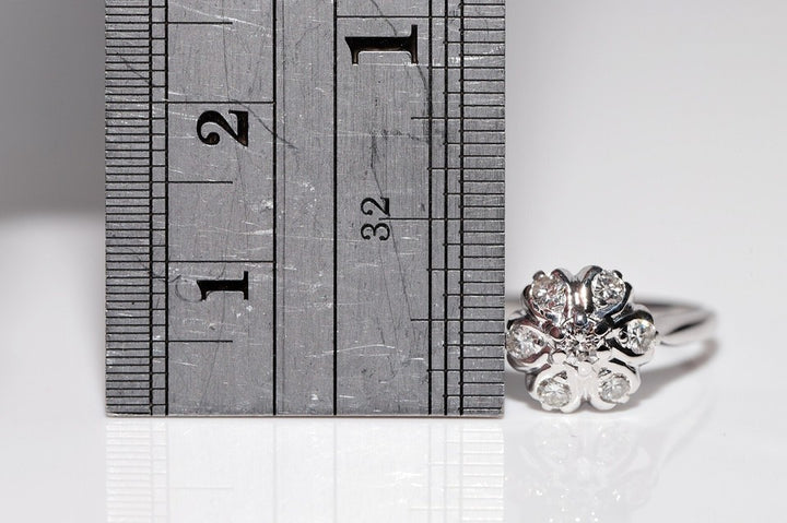 ヴィンテージ 1970年代頃 14K ホワイト ゴールド 天然ダイヤモンド 装飾 プレッティ リング