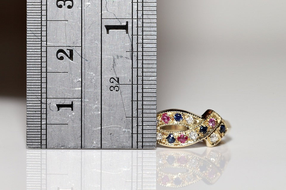 ヴィンテージ 1980年代頃 14K ゴールド 天然 ダイヤモンド サファイア ルビー リング