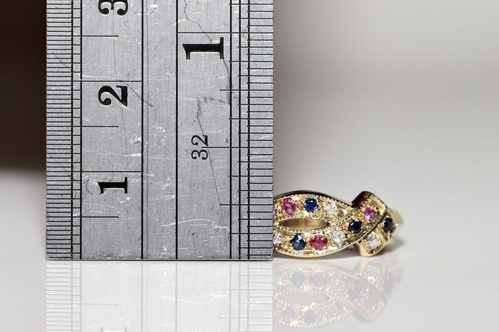ヴィンテージ 1980年代頃 14K ゴールド 天然 ダイヤモンド サファイア ルビー リング