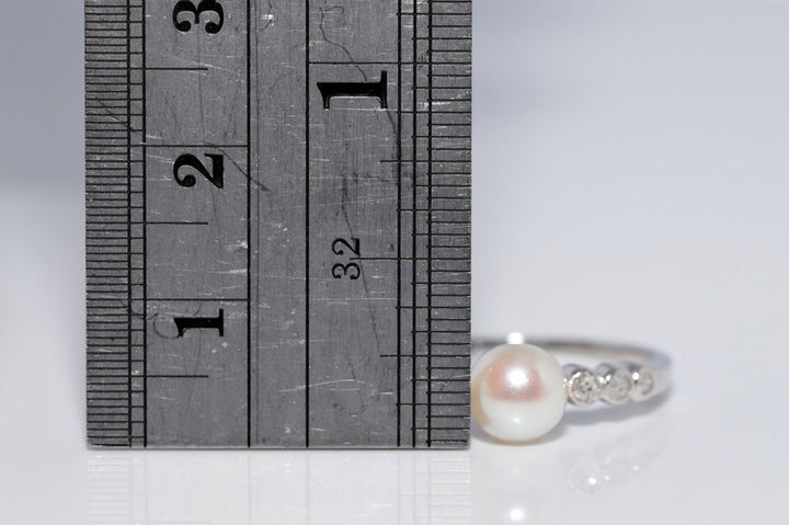 ヴィンテージ 1990年代頃 14K ゴールド 天然 ダイヤモンド & パール 装飾 リング