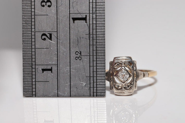 アンティーク アールデコ 14K ゴールド ナチュラル オールド カット ダイヤモンド 装飾 ソリティア リング