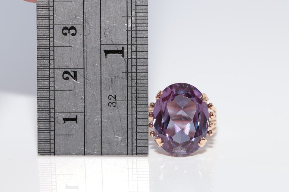 1960年代頃 ヴィンテージ 14K ゴールド ナチュラル アメジスト 装飾 ソリティア リング