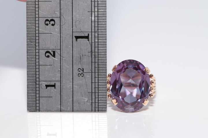 1960年代頃 ヴィンテージ 14K ゴールド ナチュラル アメジスト 装飾 ソリティア リング