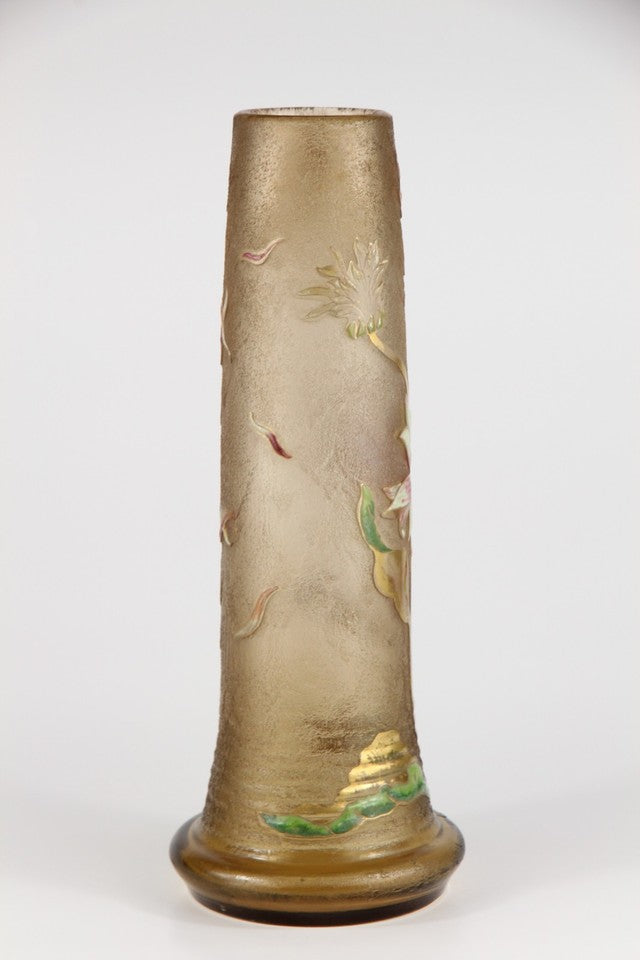 エミールガレの初期作品　エナメルガラスを使ったダリアの花が描かれたアールヌーボー花瓶