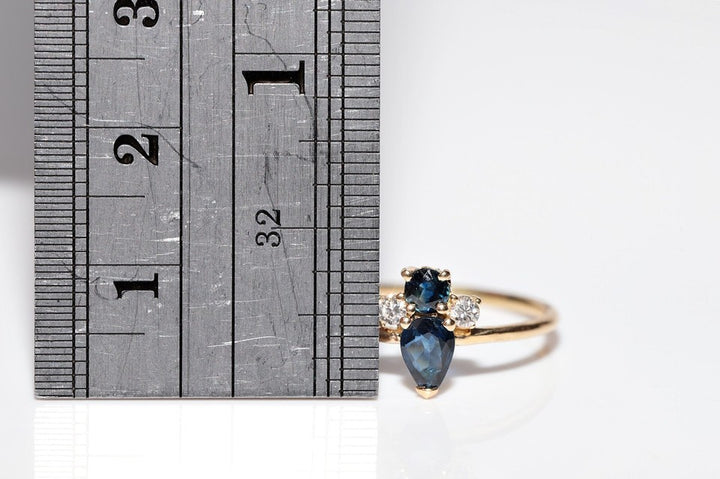 ヴィンテージ 1990年代頃 手作り 18K ゴールド 天然 ダイヤモンド サファイア リング