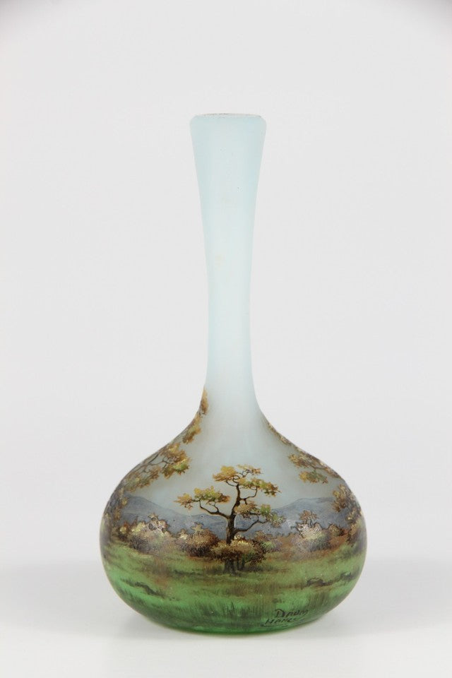 アール・ヌーヴォーの名品！アルフォンス・ジョルジュ・レイエン「花虫文花瓶」 ドーム兄弟 風景の花瓶 オリジナル・アールヌーボー様式のガラス