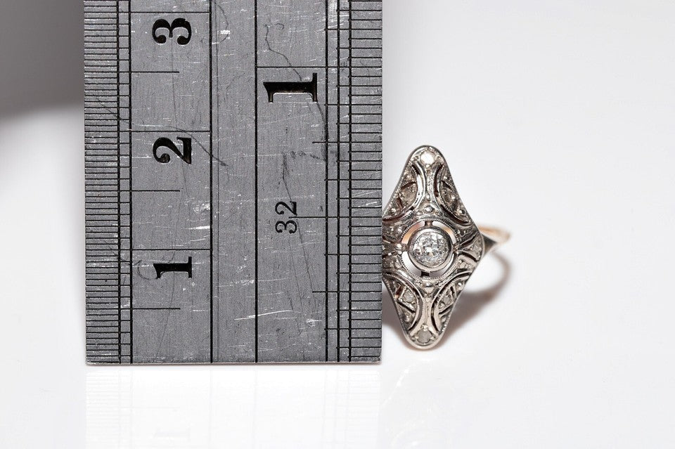 アンティーク 1920年代頃 アールデコ 18K ゴールド トップ シルバー ナチュラル ダイヤモンド ナベット リング