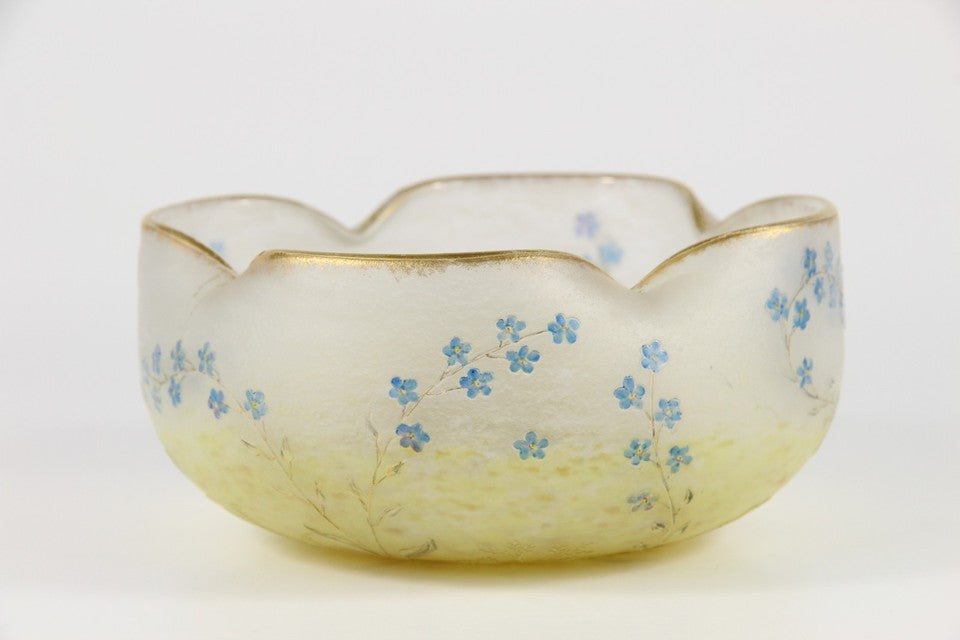 ドーム・ナンシー 勿忘草文 酸化腐食彫 エナメル彩 金彩 ボウル（1895年頃）