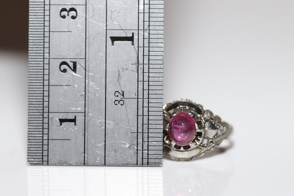 アンティーク 1920年代頃 18Kゴールド ナチュラル カボション ルビーとローズ カット ダイヤモンド リング