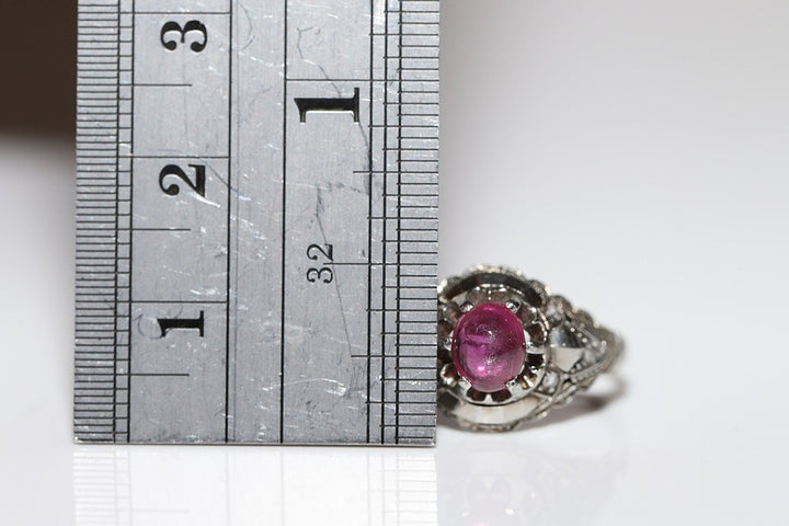 アンティーク 1920年代頃 18Kゴールド ナチュラル カボション ルビーとローズ カット ダイヤモンド リング