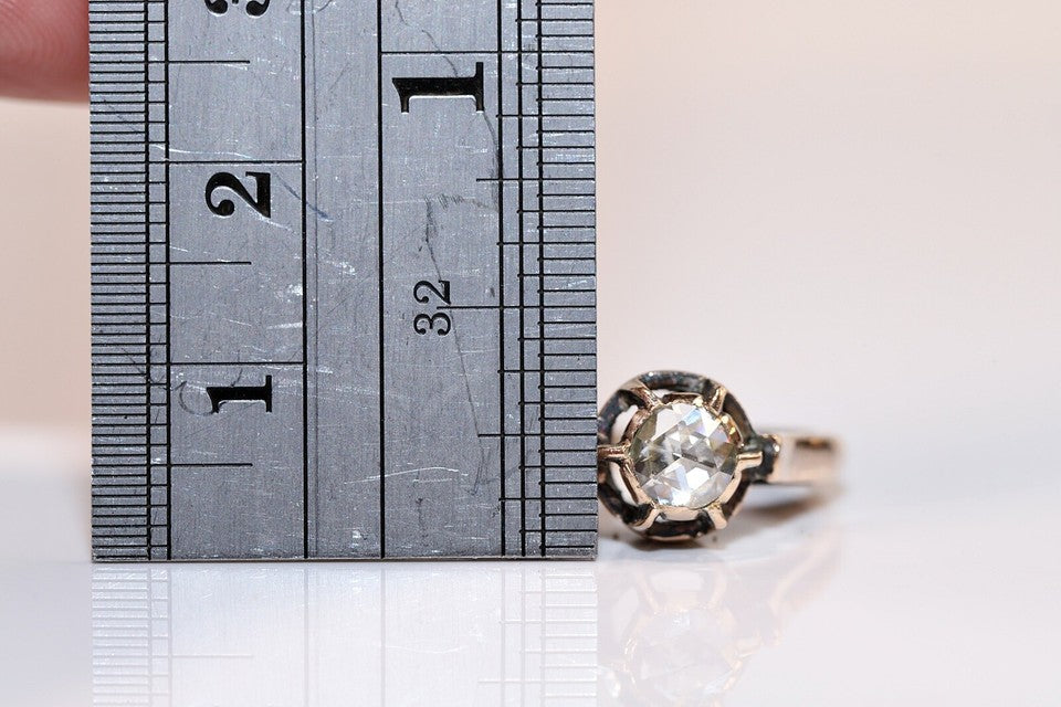 アンティーク 1900年代頃 8K ゴールド ナチュラル ローズ カット ダイヤモンド ソリティア リング