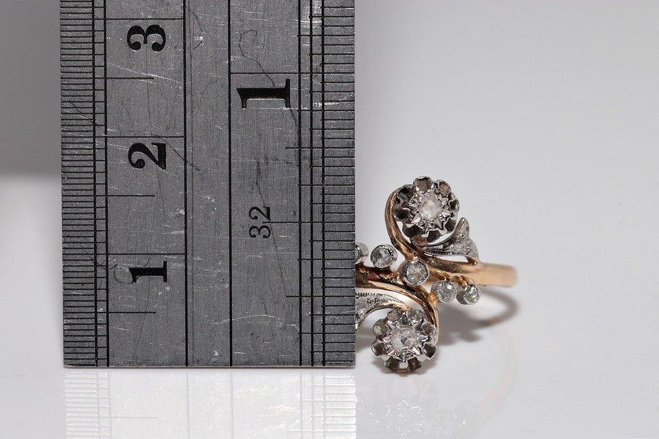 アンティーク アールヌーボー 18Kゴールド手作り ナチュラルローズ カット ダイヤモンドリング