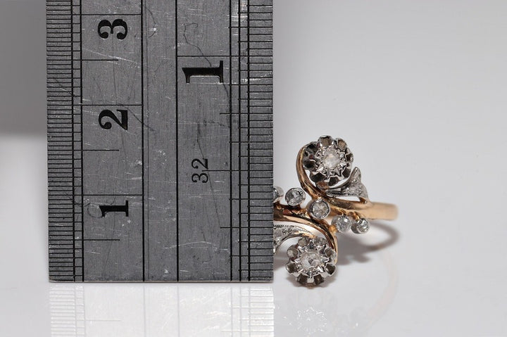 アンティーク アールヌーボー 18Kゴールド手作り ナチュラルローズ カット ダイヤモンドリング