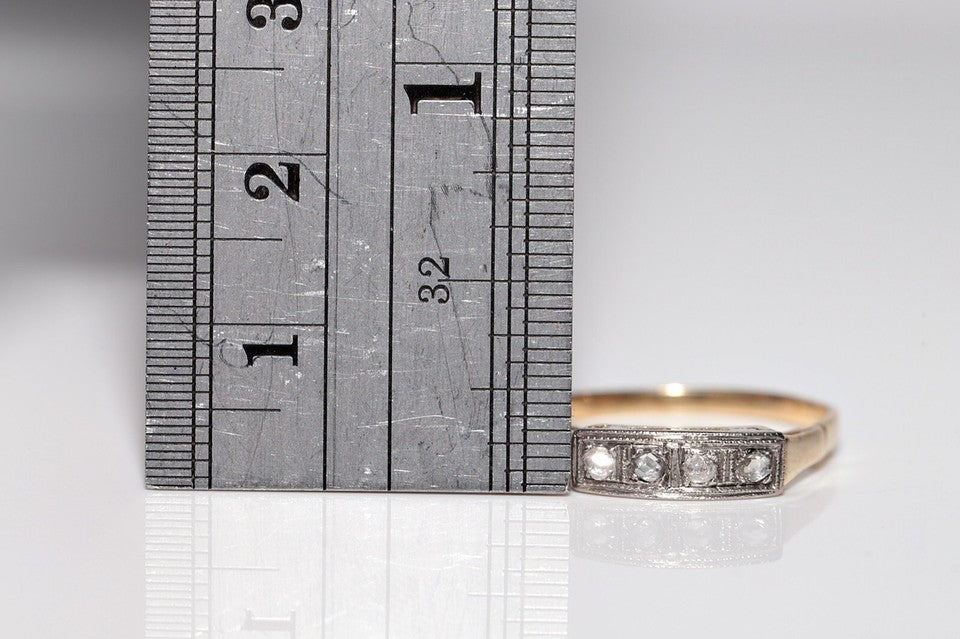 アンティーク 1900年代頃 14K ゴールド トップ シルバー ナチュラル ローズ カット ダイヤモンド バンド リング