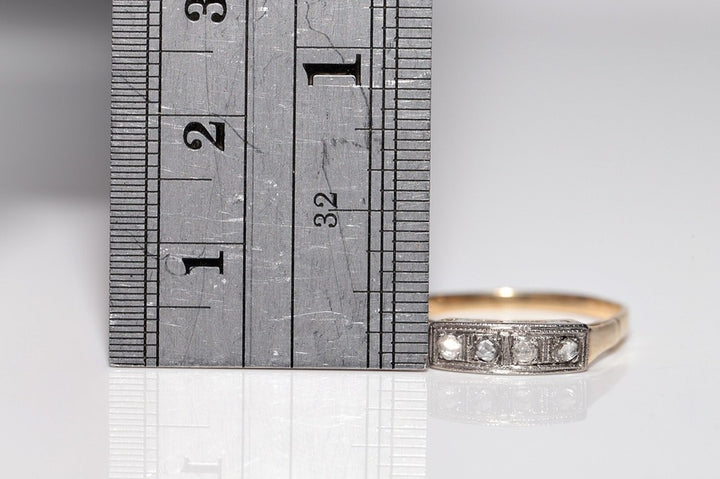 アンティーク 1900年代頃 14K ゴールド トップ シルバー ナチュラル ローズ カット ダイヤモンド バンド リング