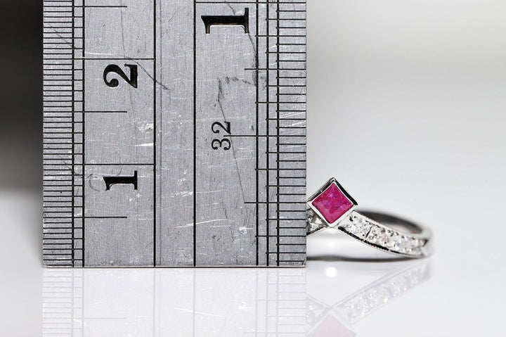 1980年代頃 14K ゴールド 天然ダイヤモンド ルビー装飾リング