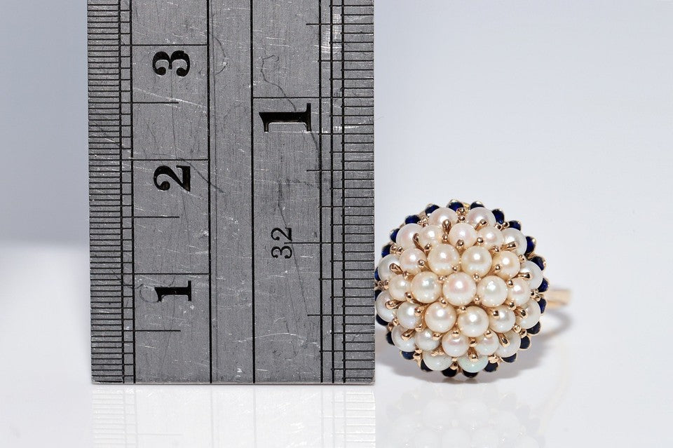 ヴィンテージ 1970年代頃 14K ゴールド パール エナメル 装飾 リング