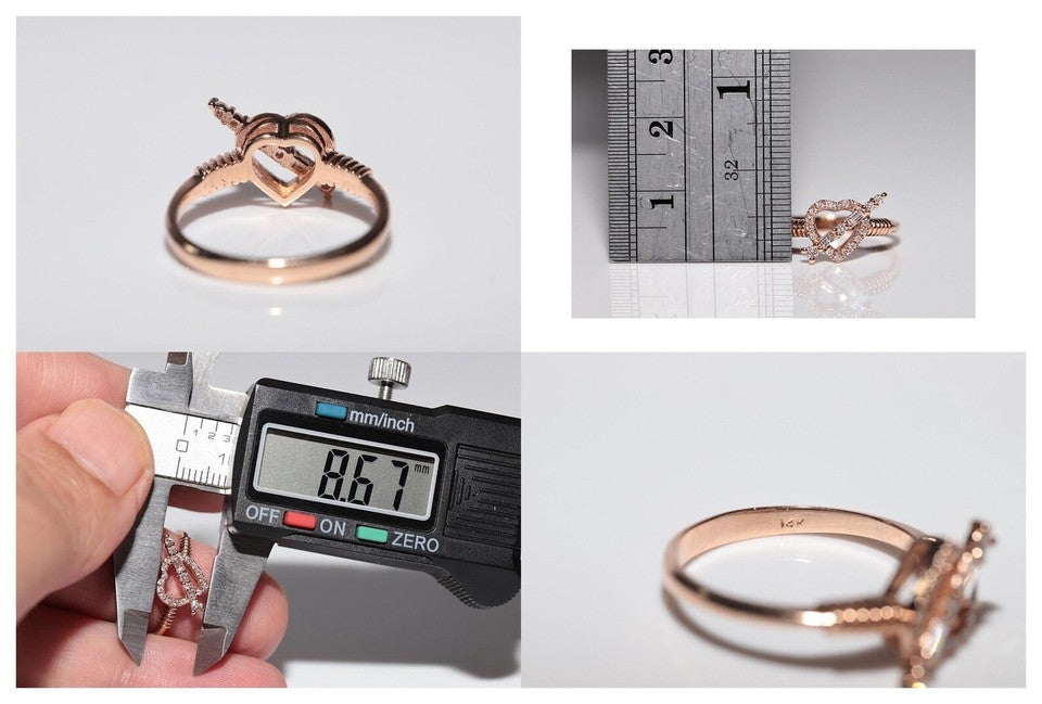 14K ローズゴールド 天然ダイヤモンド 派生ハート アローデザインリング